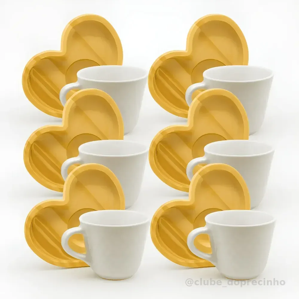 Jogo 6 Xicaras Café Porcelana Branca Com Pires Coração 65ml Cor Branco Café Expresso