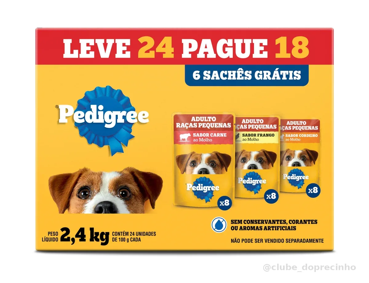 Pack Ração Úmida Pedigree Sachê Carne/Frango/Cordeiro para Cães Adultos de Raças Pequenas - Leve 24 Pague 18