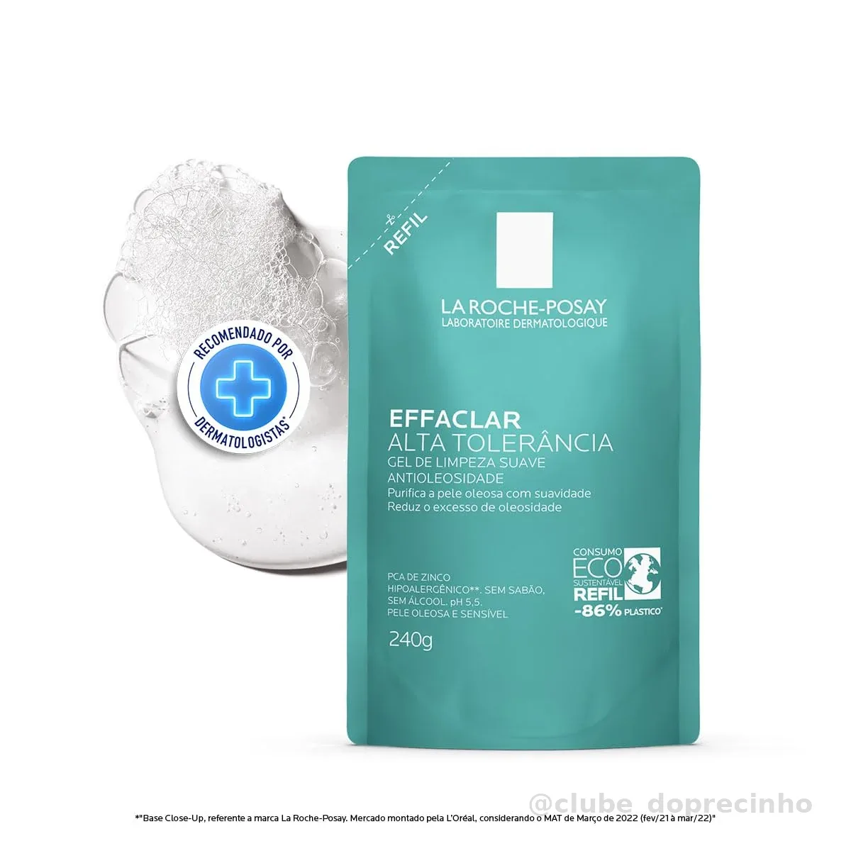 La Roche-posay Effaclar Gel Alta Tolerância. Limpeza Facial. Limpa a Pele Suavemente Reduzindo a Oleosidade e Eliminando o Brilho. Pele Oleosa e Sensível. Caprylyl Glycol, Glicerina, PCA de Zinco.