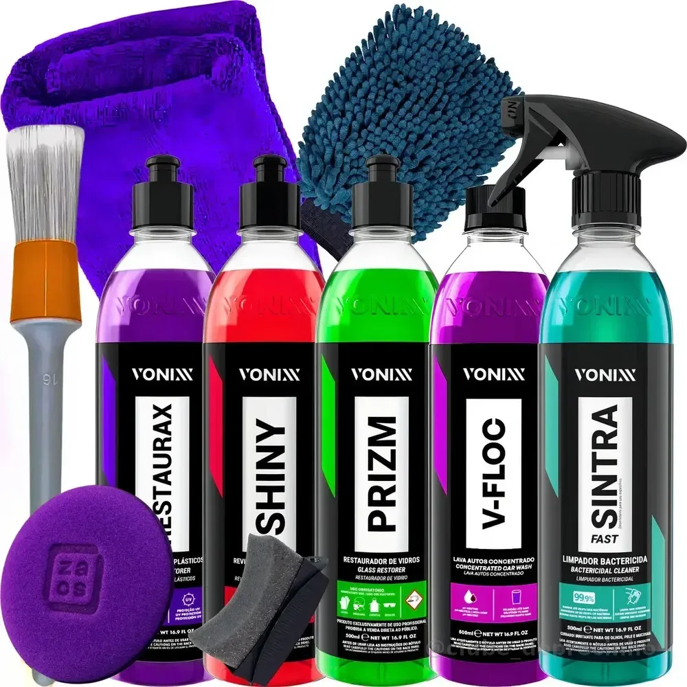 Kit Profissional Vonixx Limpador Multiuso Shampoo Lava Autos e Renovador 500ml