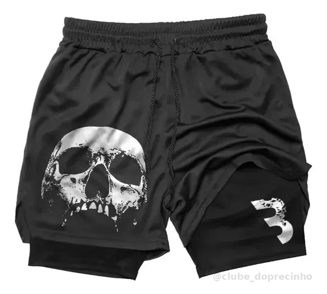 Short Academia Compressão Masculino Caveira Treino Dry Fit