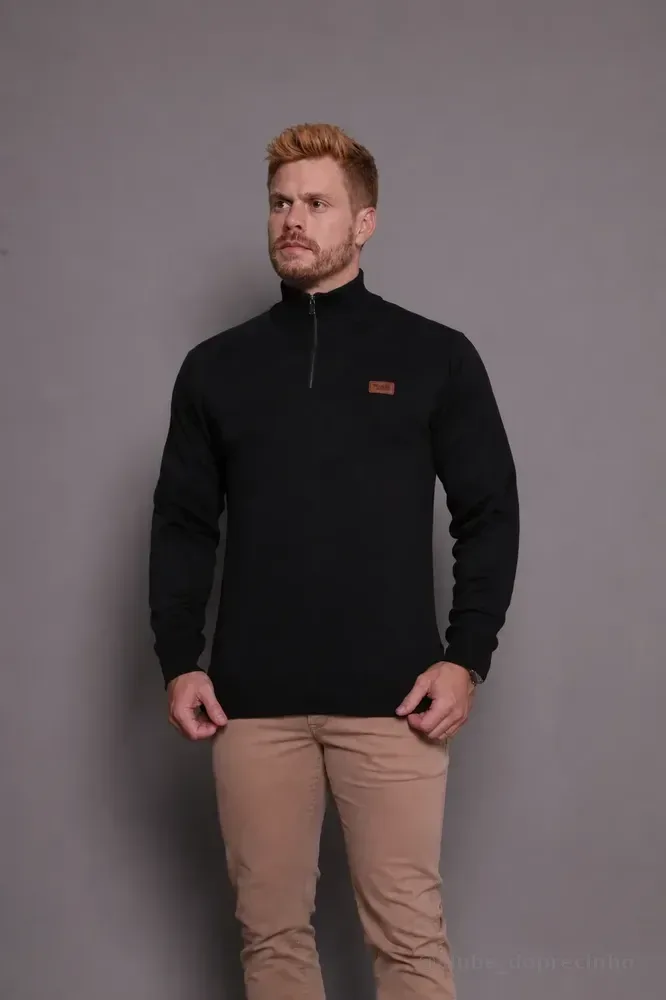 Suéter Masculino Zíper Gola Alta Red Nose Básico Inverno Preto M
