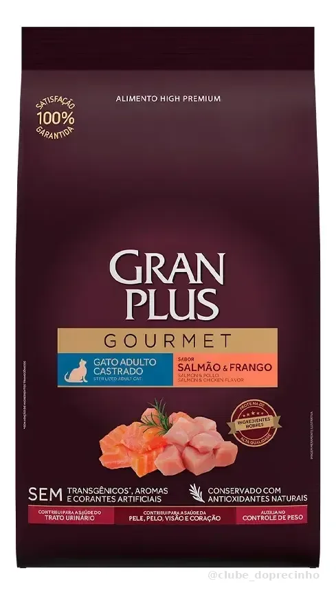Ração Granplus Gourmet Gato Castrado Salmão E Frango 10,1kg