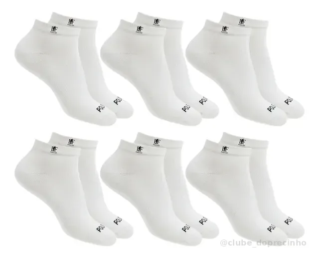 Kit 6 Pares Meias Soquete Cano Curto Baixo Algodão Polo Fit