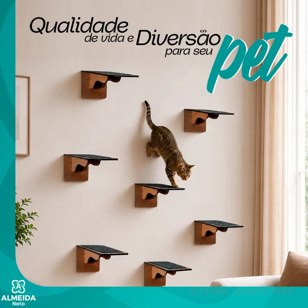 Kit 7 Degraus Escada Gato Parede MDF Pet Playground Suporte 10kg Montado
