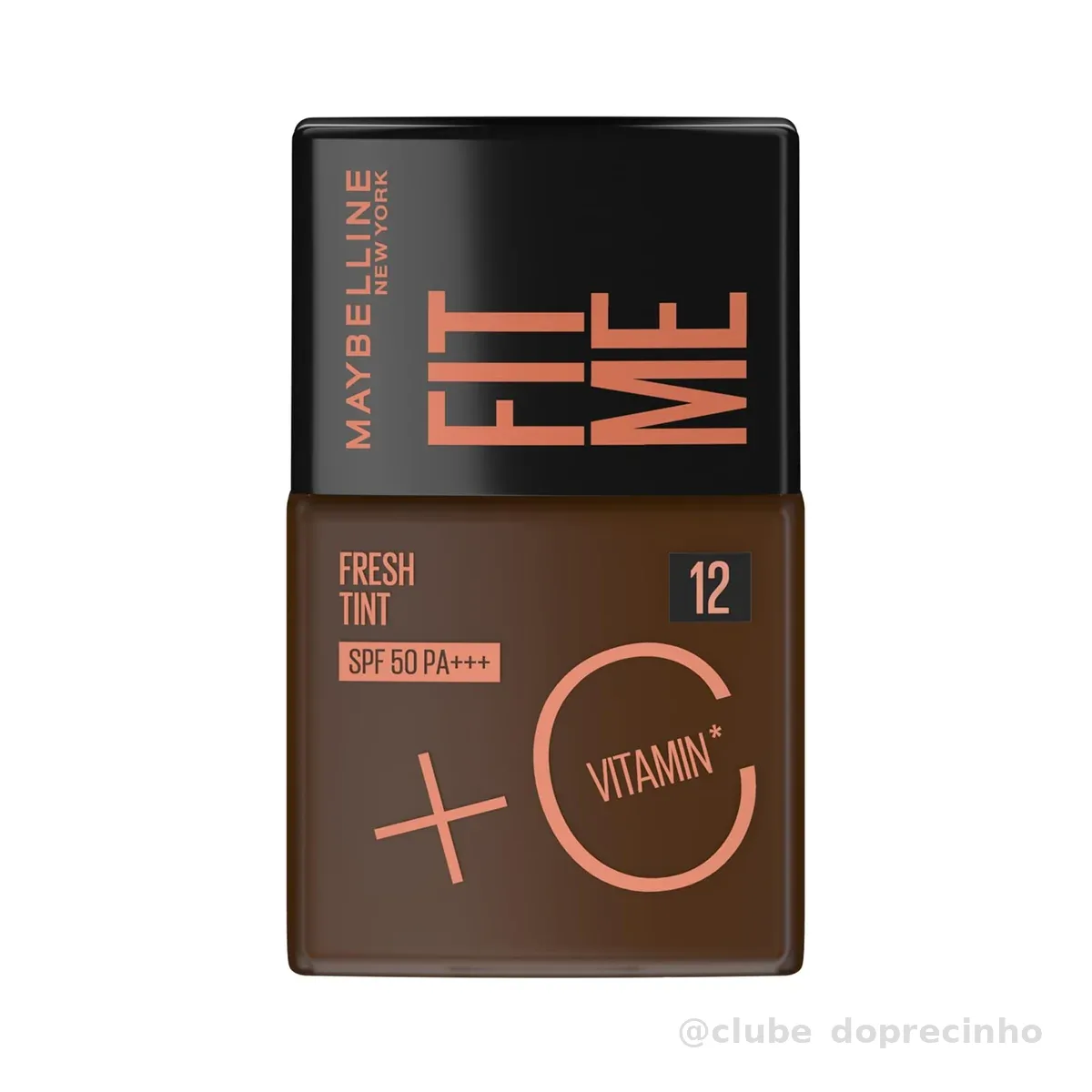 Maybelline NY Fit Me Fresh Tint Base Líquida, Proporciona Efeito Glow Natural, Controla a Oleosidade e Uniformiza a Pele com Vitamina C e FPS 50, Cor 12, 30ml