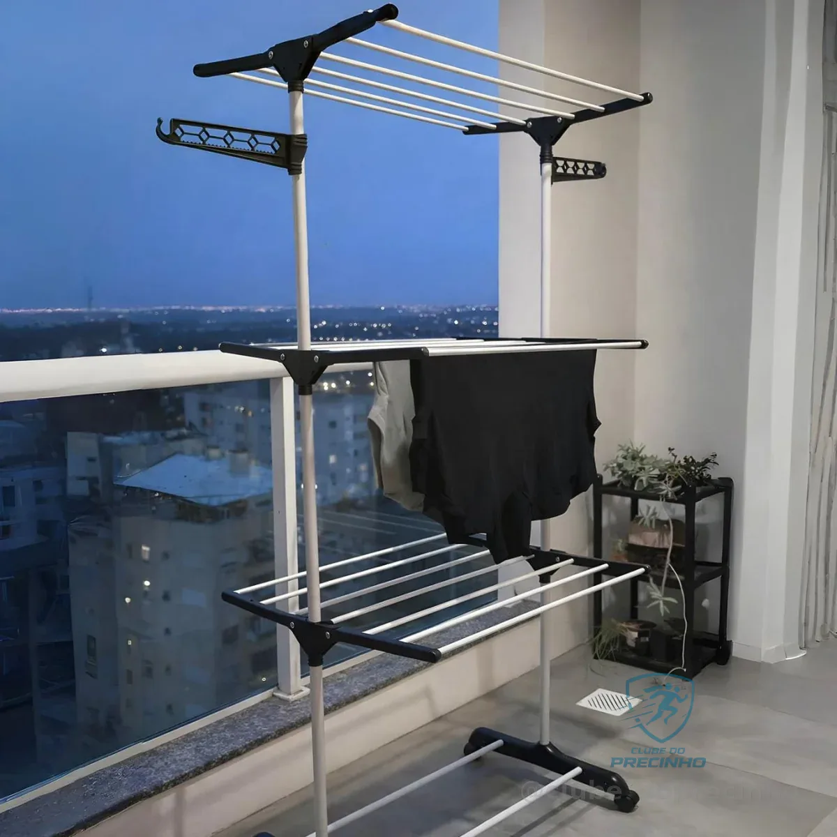 Varal De Chão Vertical 3 Andares Alira Home Aço Rodas Plataformas Branco/preto