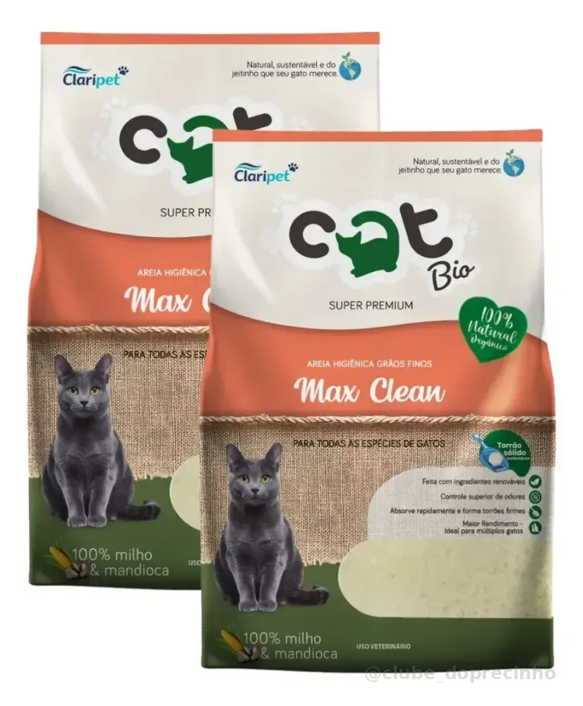 Kit 2 Areia Higiênica Catbio Max Clean 100% Natural 8kg