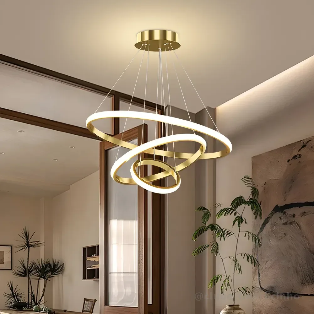 Lustre Led Sala Moderno 60w, 3 Arcos Pendente Luminária Teto 127/220v Dourado