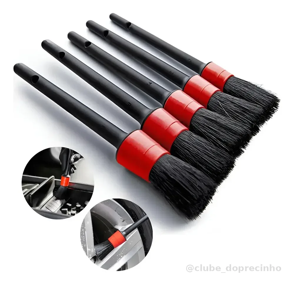 Kit 5 Pincel Lavagem Detalhada Limpeza Carro Moto Automotivo
