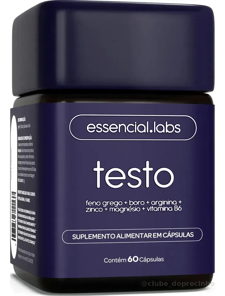 TESTO ESSENCIAL - Fórmula Exclusiva com Feno Grego + Boro + Arginina + ZMA + Vitamina B6 - Precursor Testo - 60 cápsulas