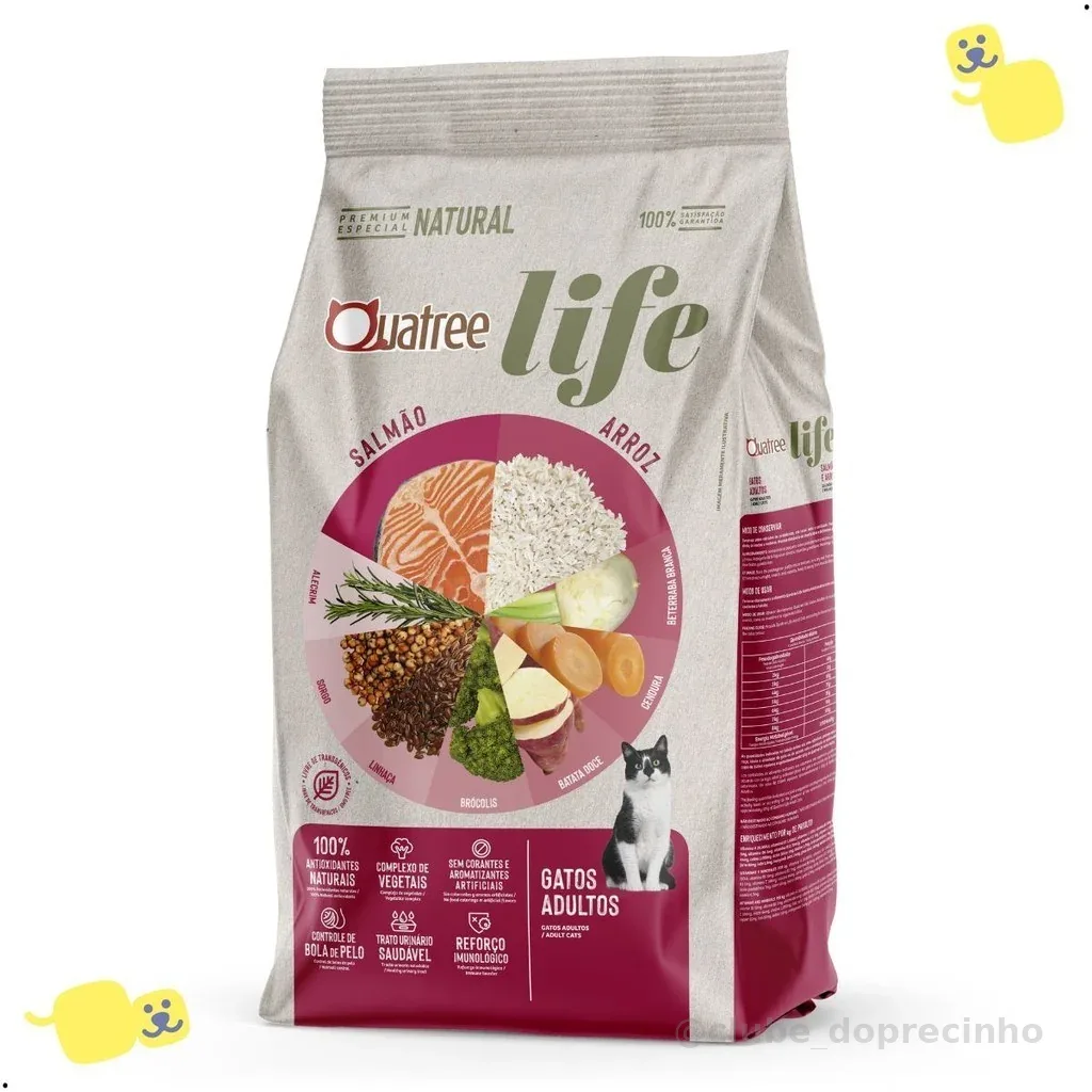 Ração Quatree Life 10.1Kg Ração Quatree Gatos Adultos Salmão e Arroz Ração Quatree Gatos 10Kg