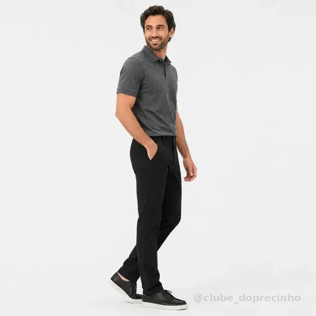 Calça Básica Masculina Chino Slim Em Sarja Elastano Hering
