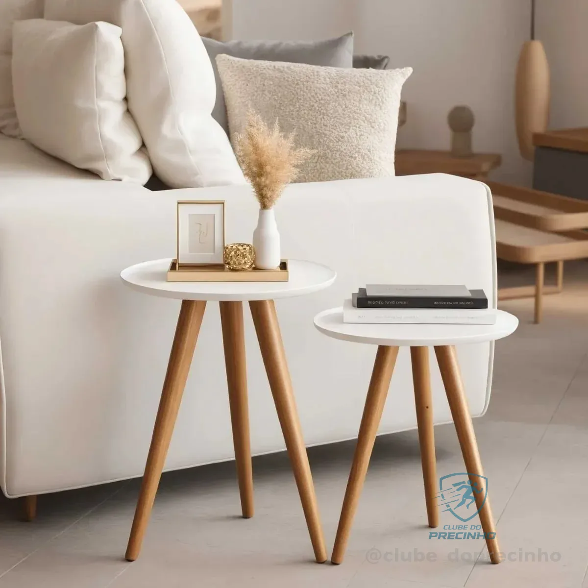 Kit 2 Mesas Laterais De Canto Pé Palito Redonda Retro Fosca Cor Mesas Laterais Branca