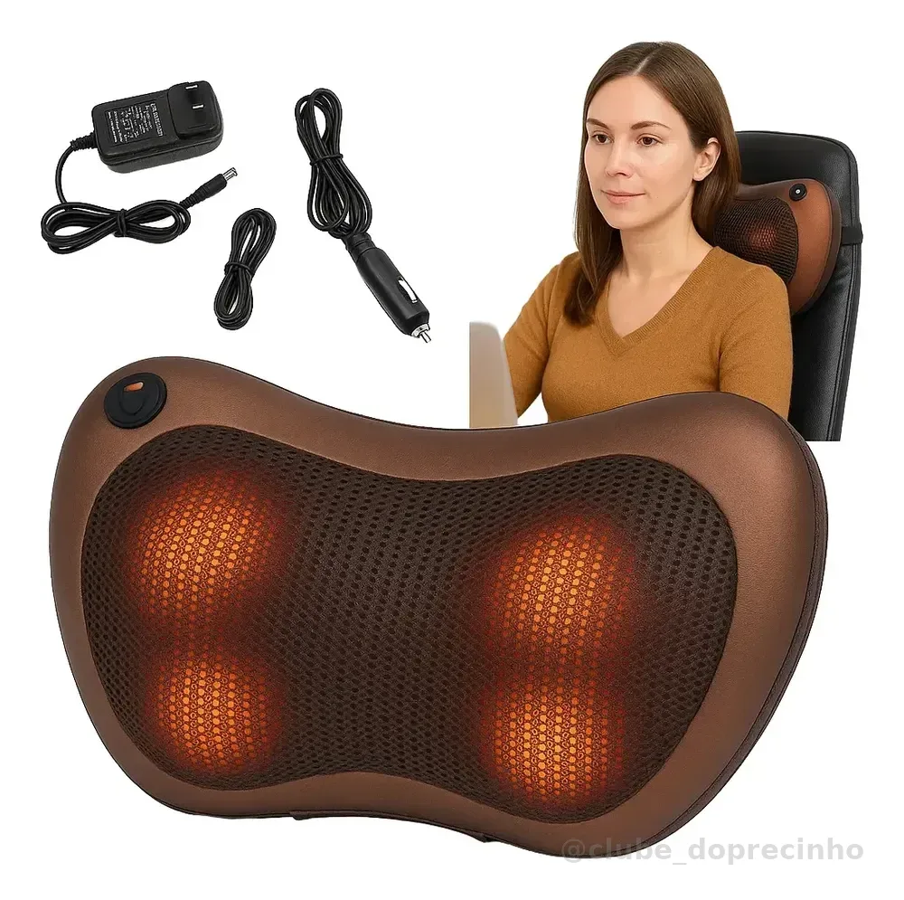 Almofada Massageadora Shiatsu Pescoço Lombar E Pés Relaxar Marrom 110-240v
