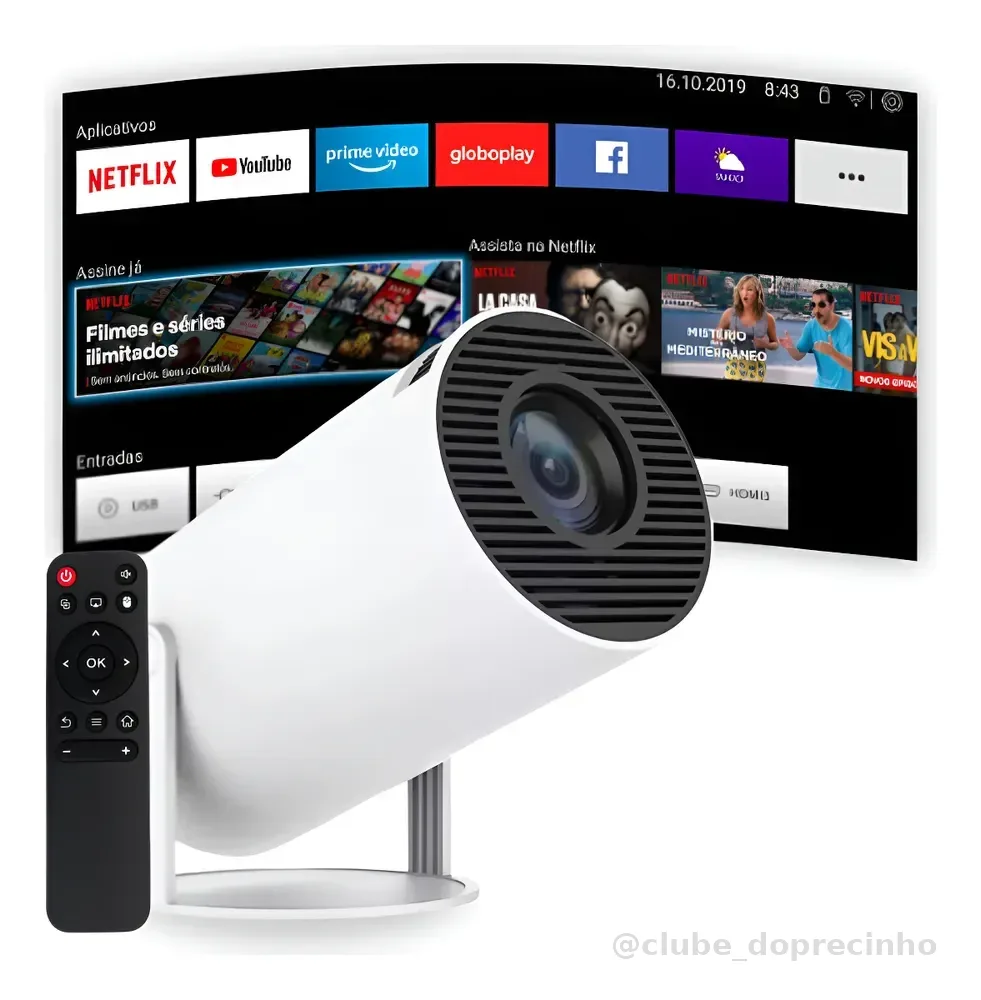 Projetor Portátil 4k Hd Android 11.0 Smart Wifi 5g Bluetooth Branco 127/220v