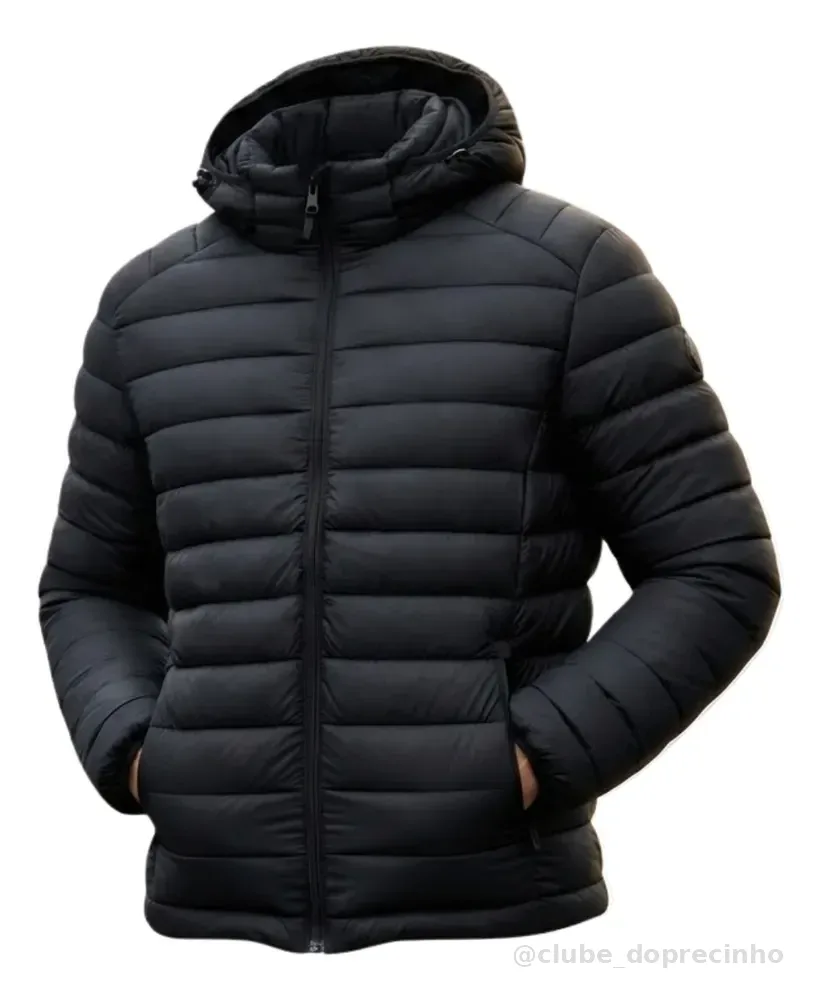 Jaqueta Puffer De Frio Intenso Blusa Impermeável Inverno Preto G Liso Ondulado
