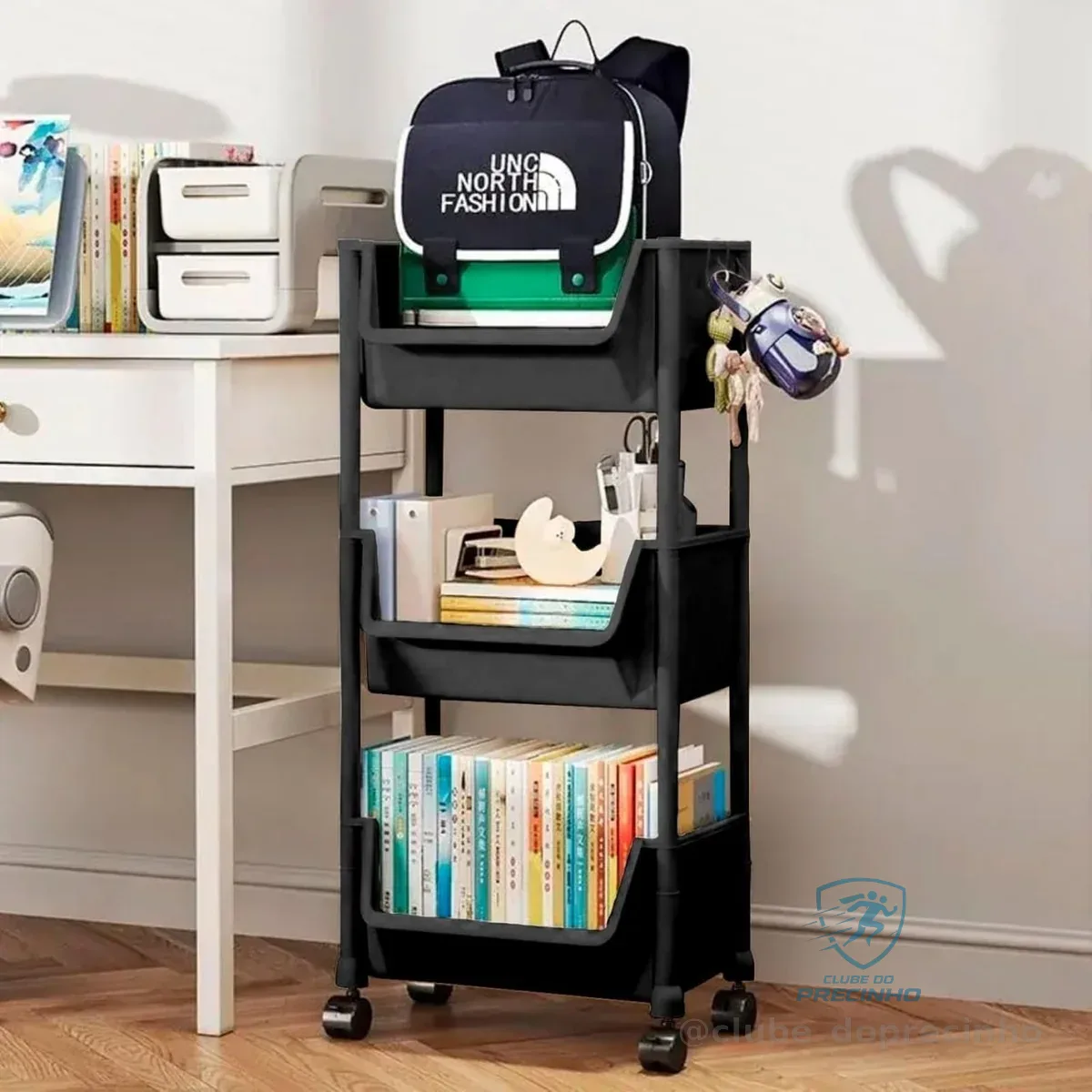 Carrinho Organizador Multiuso 3 Prateleiras com Rodinhas para Cozinha Banheiro Salão Manicure Cabeleireiro (Preto)