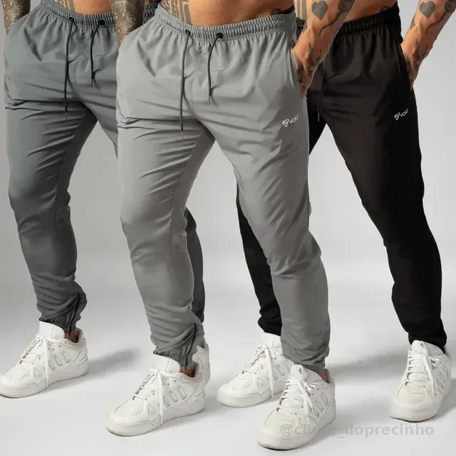 Kit 3 Calças Jogger Masculinas De Tactel Com Elastano Ziper