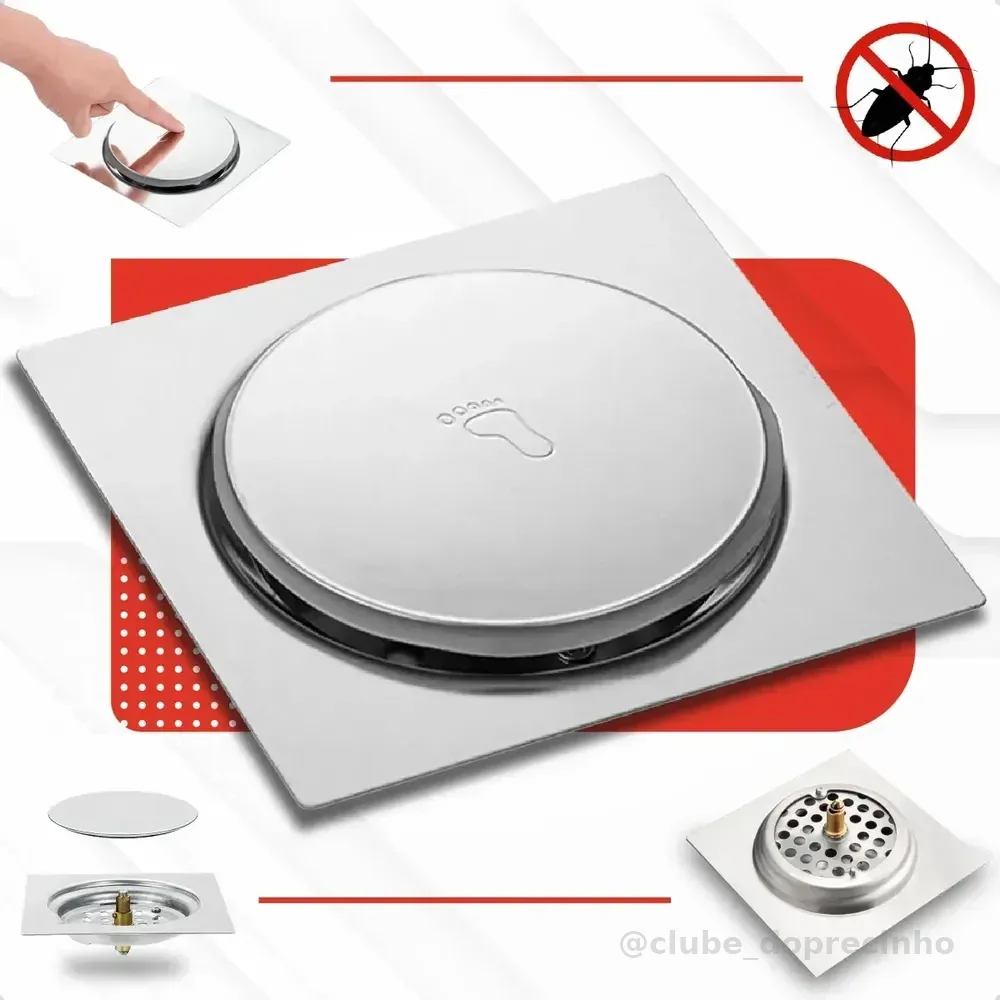 Ralo Click 10x10 Inteligente Pop Up Inox Oculto Invisível Para Banheiro E Cozinhas Acabamento Premium Marca Homeroarte
