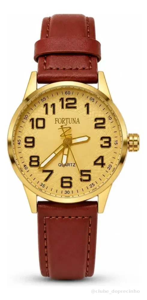 Relógio De Pulso Masculino Fortuna Old Money Minimalista Marrom Cx Dourada