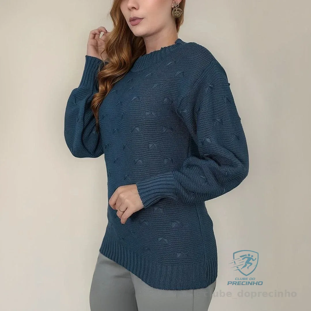 Blusa De Frio Tricot Feminina Suéter Lã Casaco Inverno Tricô Azul-petróleo 38 A 44