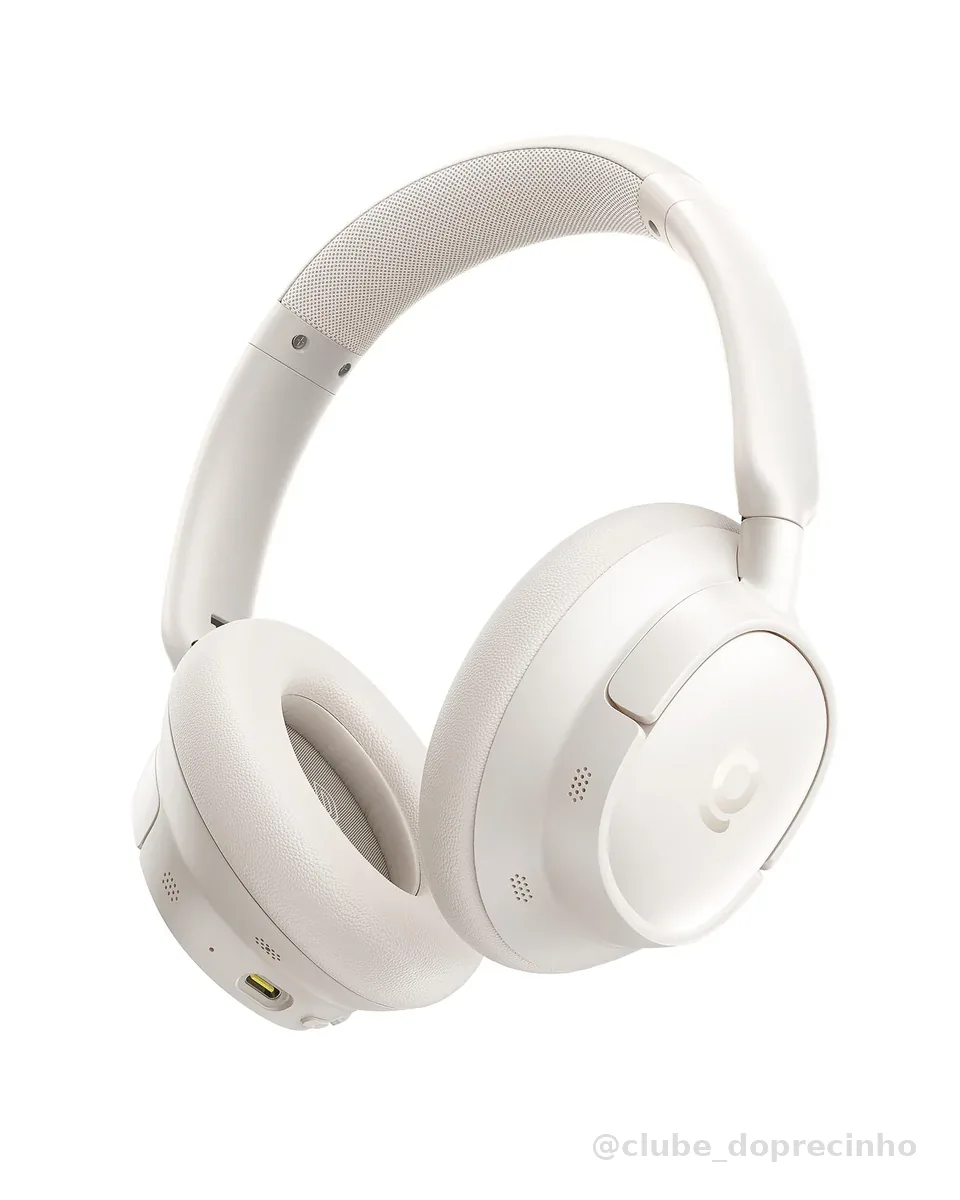 Fones de Ouvido Baseus Bass BH1 NC, ANC Híbrido Adaptativo em Tempo Real, SuperBass 2.0, Som LDAC Alta Resolução, 80h Reprodução, 5 Microfones, Bluetooth 6.0, Branco