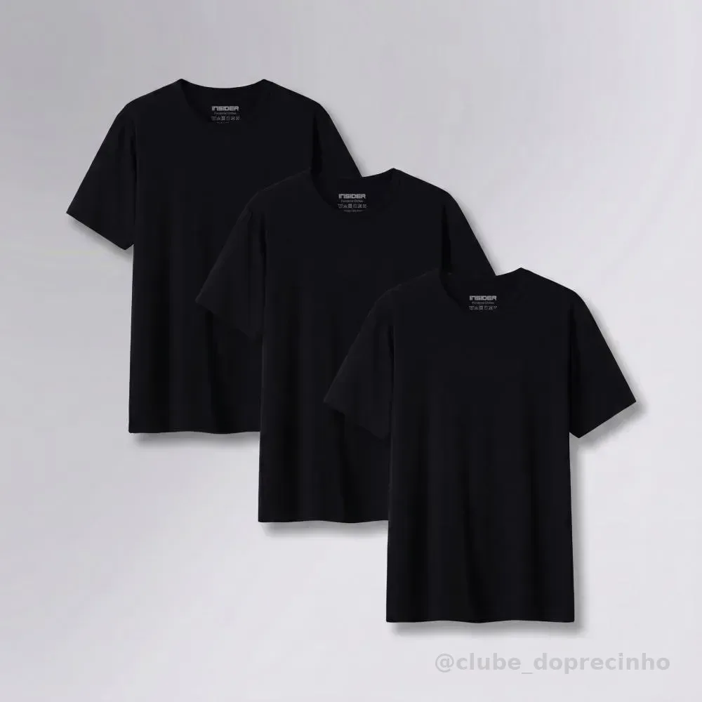 Kit 3 Camisetas  Light T-shirt Insider Preto G Lisa