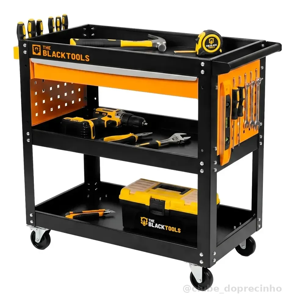 Carrinho Ferramentas Para 400kg Oficina Mecânico Organizador Preto/laranja The Black Tools