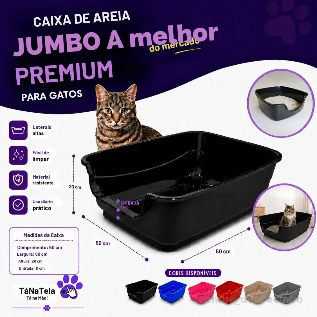 Caixa de Areia Jumbo para Gatos Bordas Altas Big Premium