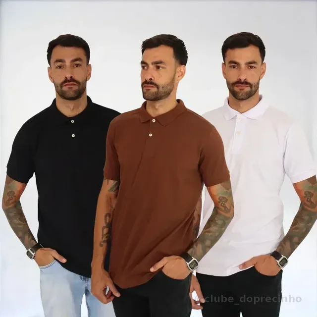 Kit 3 Camisa Polo Pique Tecido Premium Lisa Casual -sortidas