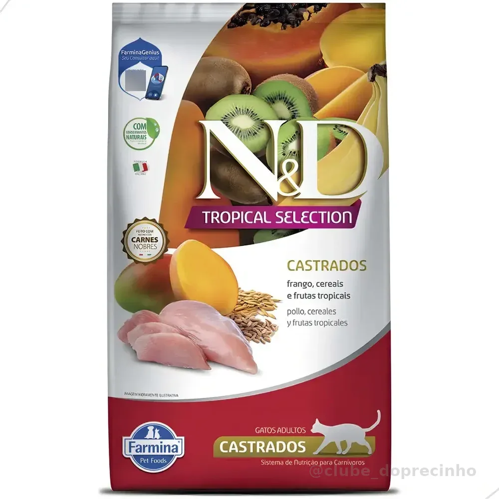 Ração N&D Tropical para Gatos Adultos Castrados Sabor Frango, Cereais e Frutas Tropicais 7Kg