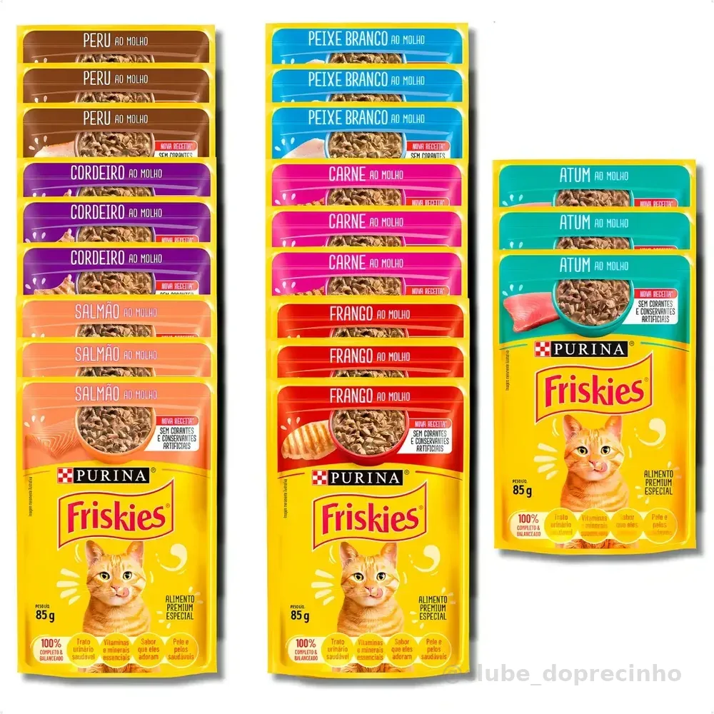 Friskies Ração Úmida Sachê 85g Gatos Adultos Kit 21 Sabores Variados
