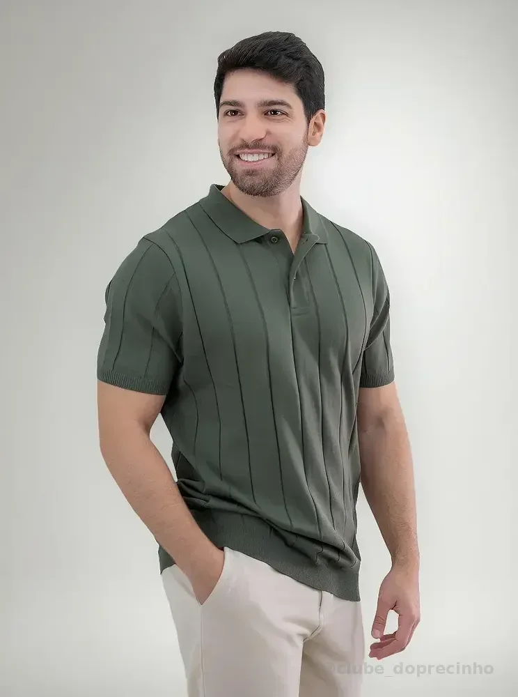 Camisa Polo Masculina Tricot Casual Canelada Original  Verde Lisa P