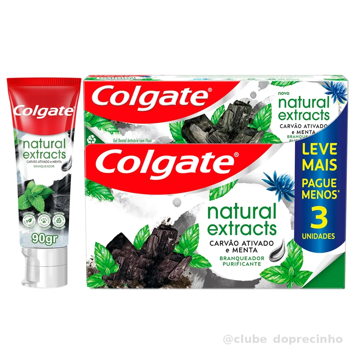 Colgate Natural Extracts Carvão Ativado e Menta Creme Dental, 3x90g