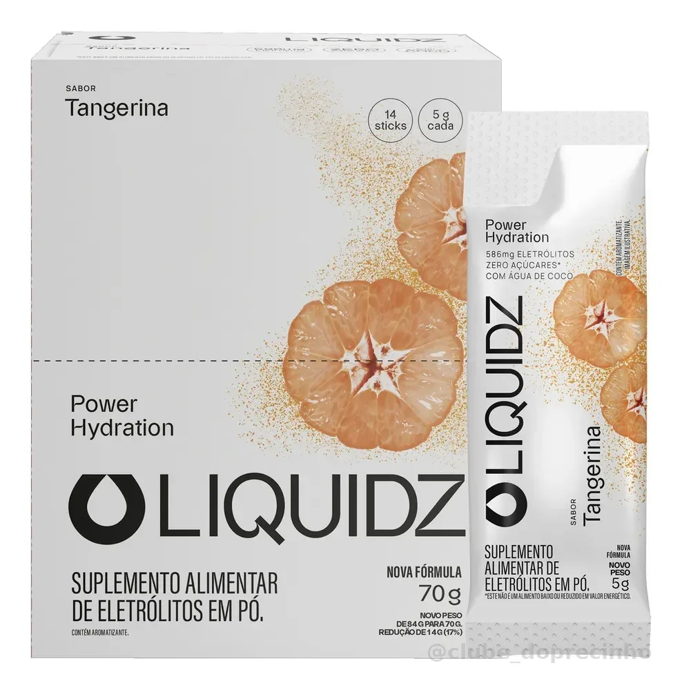 LIQUIDZ® - Eletrólitos Zero Açúcares - Sabor Tangerina - Kit 1 Caixa - 14 sachês