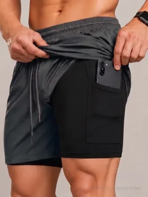 Shorts 2 Em 1 Térmico De Compressão Bolso Secreto Academia