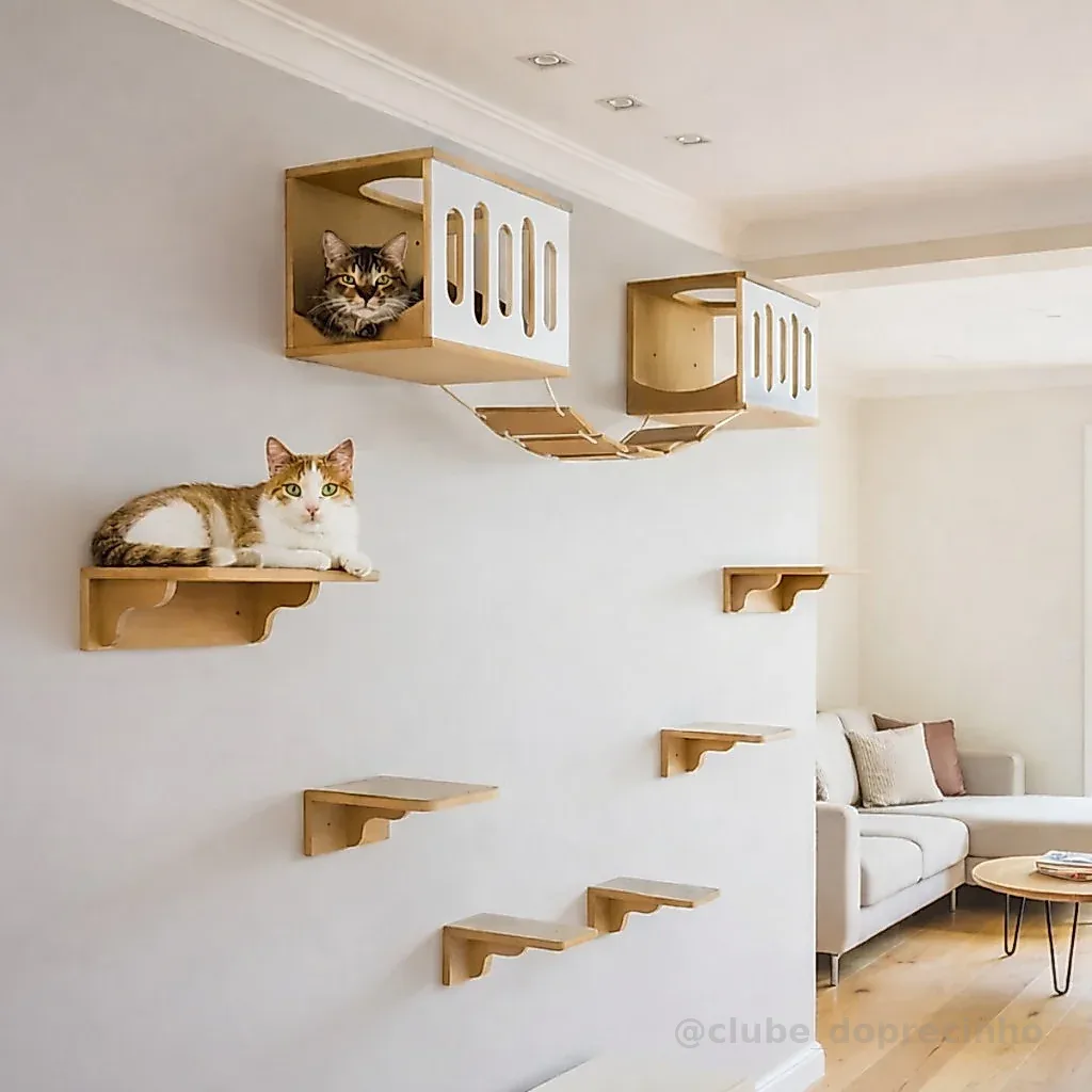 Playground Gato 9pçs Onda Sonora c/ Carpete Antiderrapante Enviado Montado REFORÇADO MDF 15mm