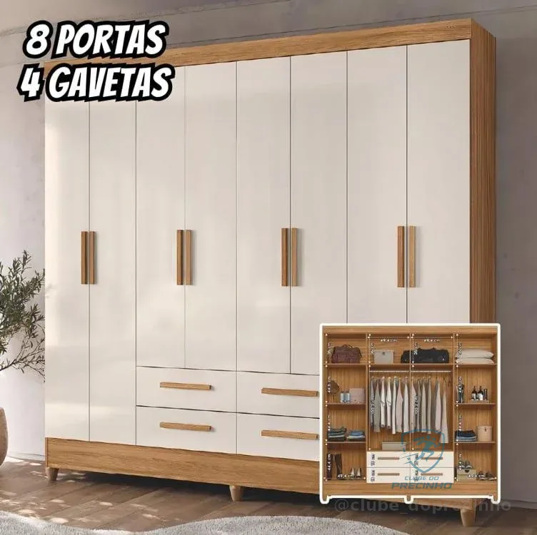 Guarda Roupas Casal 8 Portas 4 Gavetas Freijó/off flórida Cor Freijo Off Freijó/off White