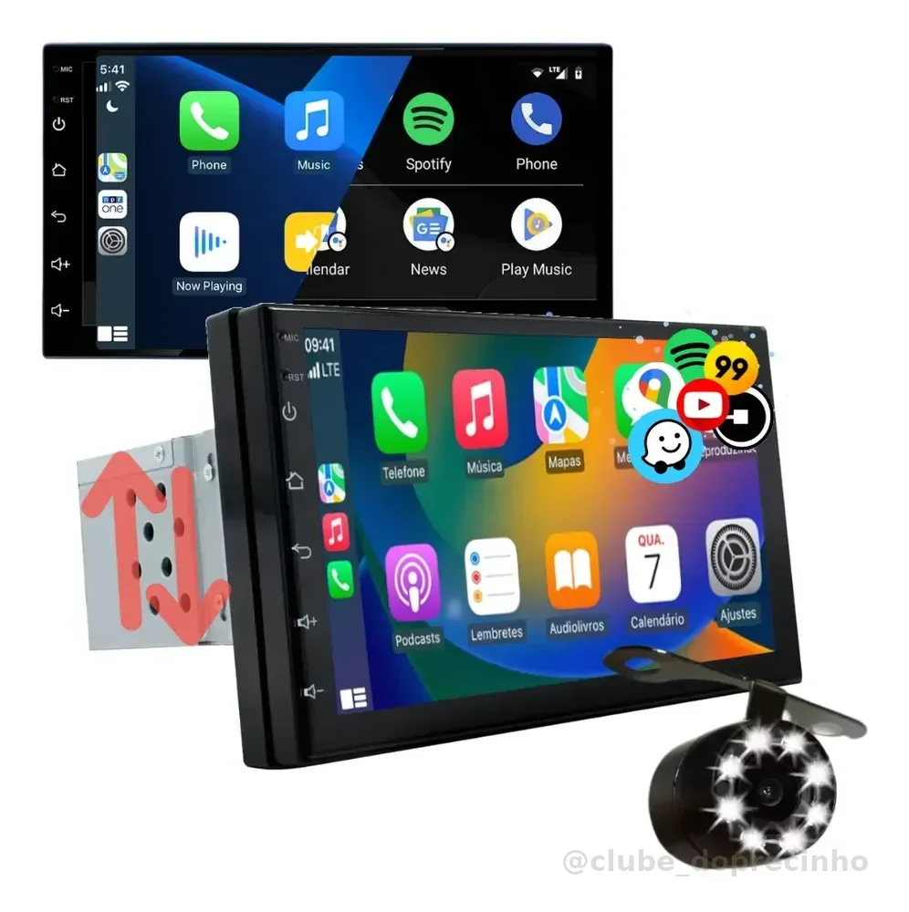 Central Multimídia Mp5 1 Din Carplay Android-auto 7'+ Cam Ré Kit Multimidia Carplay