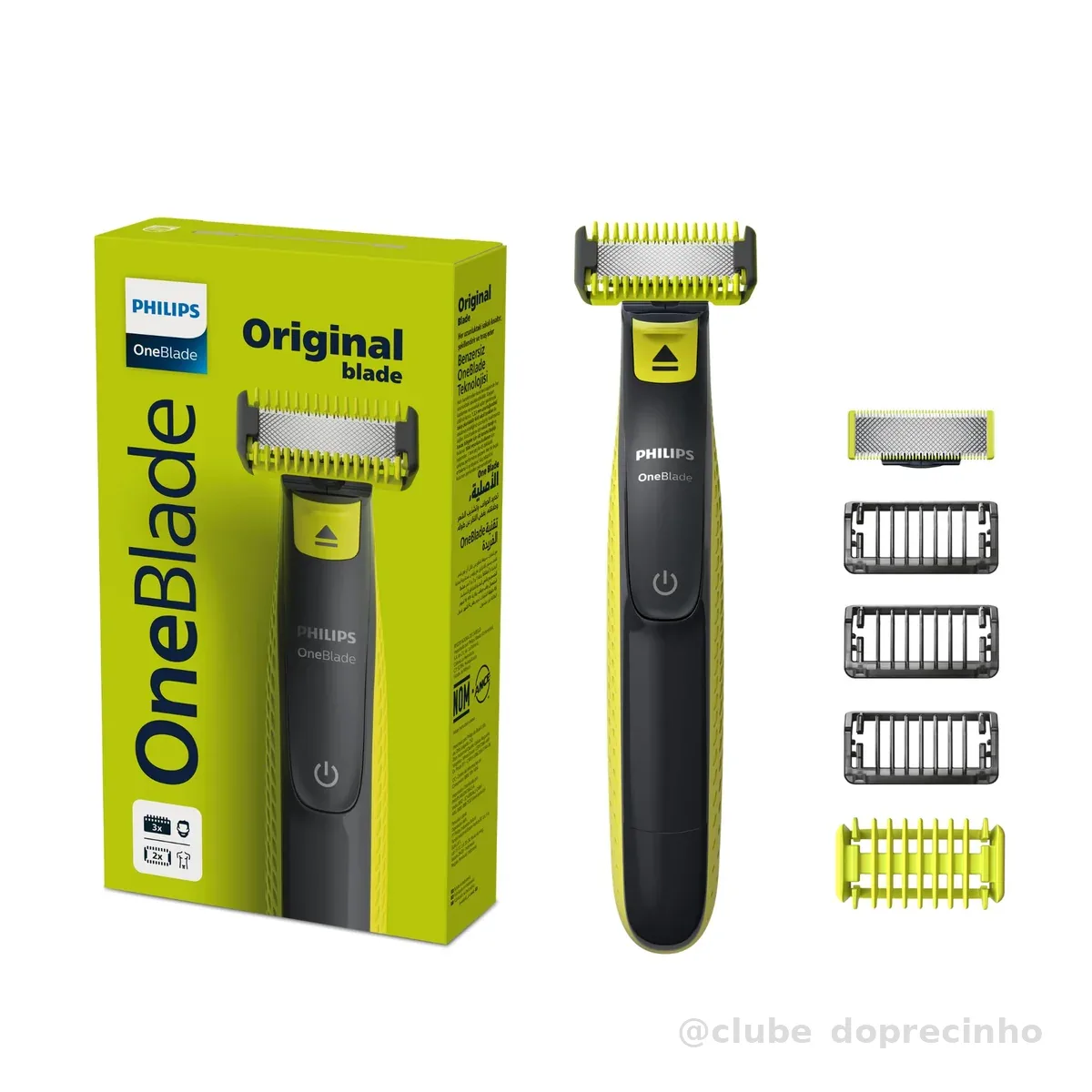 Philips OneBlade Barbeador e Aparador Elétrico para Rosto e Corpo | Barbeia e apara rosto e corpo sem irritar | Uso a Seco ou Molhado | Lâmina Dupla Face | 3 Pentes + Kit Proteção | QP2824/10