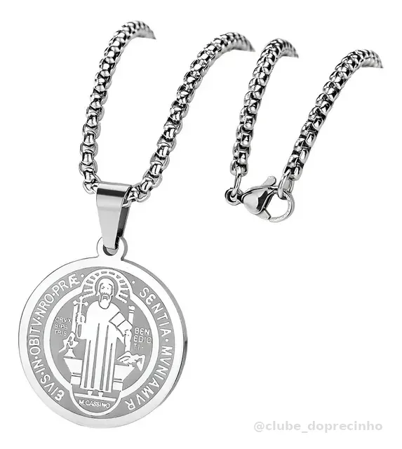 Colar Masculino Medalha De São Bento Aço Inoxidável