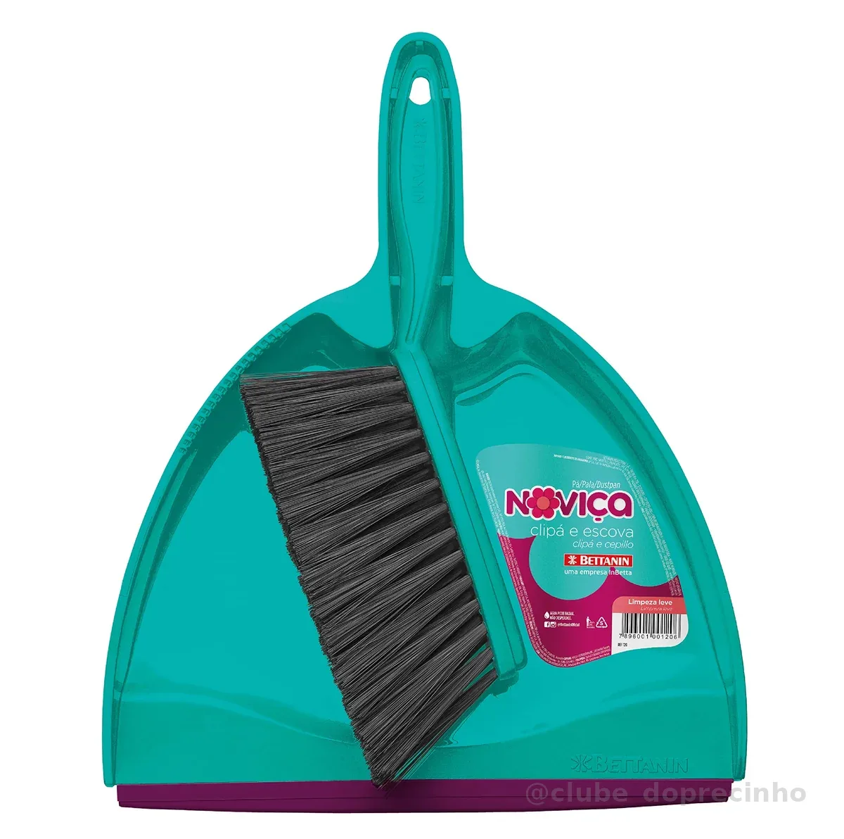 Noviça - Pá para Lixo CliPá com Escova Plástica, Cor Sortida (Tiffany ou Cereja), Bettanin