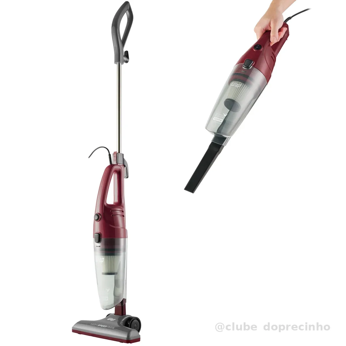 WAP Aspirador de Pó Vertical HIGH SPEED PLUS 3 em 1, Compacto, 1,2 Litros, com Extensor Removível, 134mbar 1350W 127V