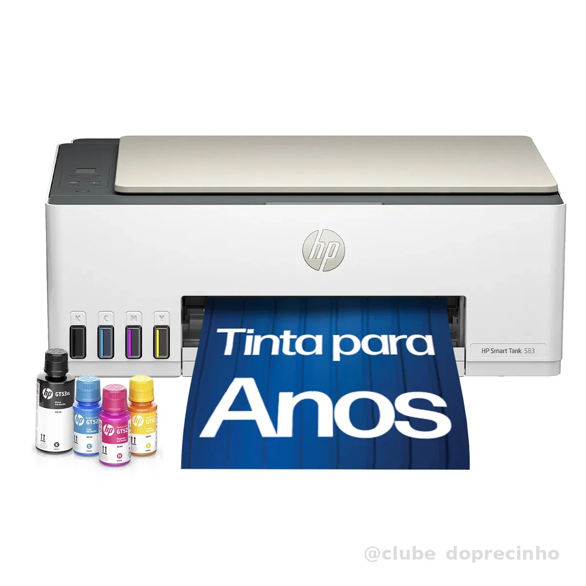 Impressora Multifuncional HP Smart Tank 583 Tanque de Tinta Colorida Wi-Fi com autorreparo, USB - Impressora, Copiadora e Scanner Cor: ‎Branco (4A8D8A)