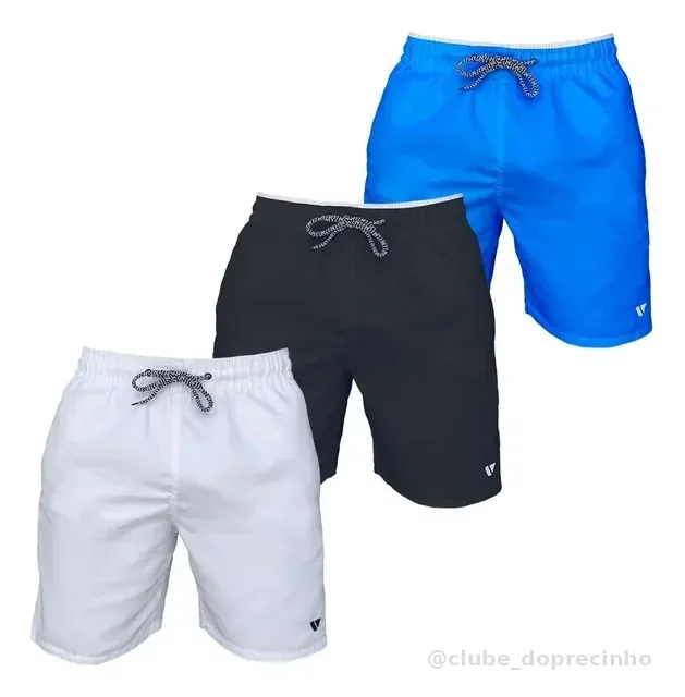Kit 3 Bermudas Lisas Amarração Shorts Academia Treino Praia