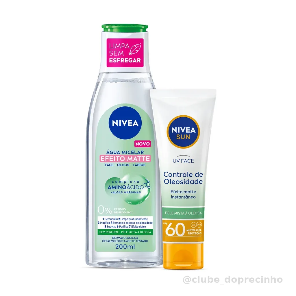 NIVEA KIT Água Micelar Solução de Limpeza 7 em 1 Efeito Matte 200ml + NIVEA Sun UV Face Controle de Oleosidade FPS 60 50