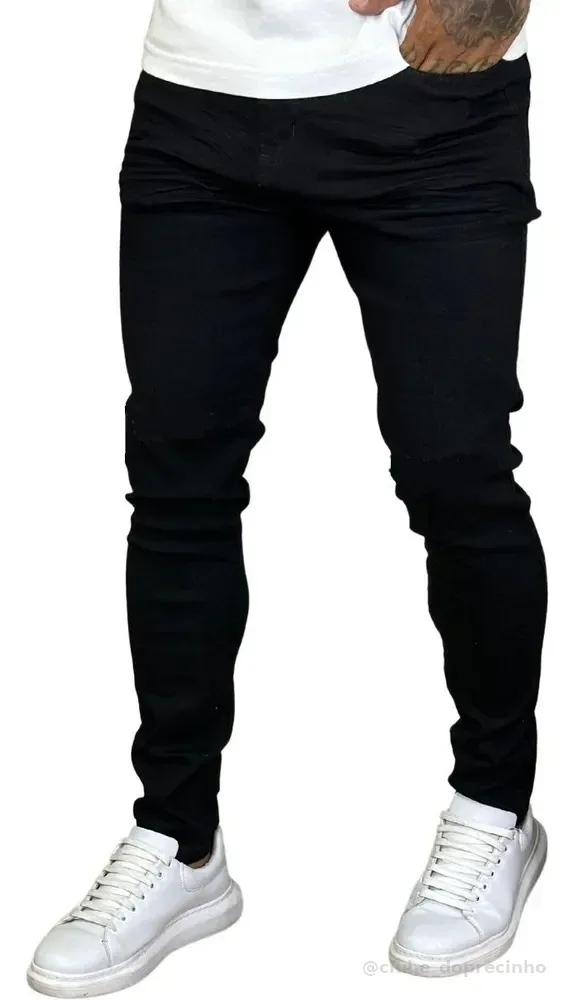 Calça Skinny Preta Masculina Jeans Com Elastano Lycra Preto 44