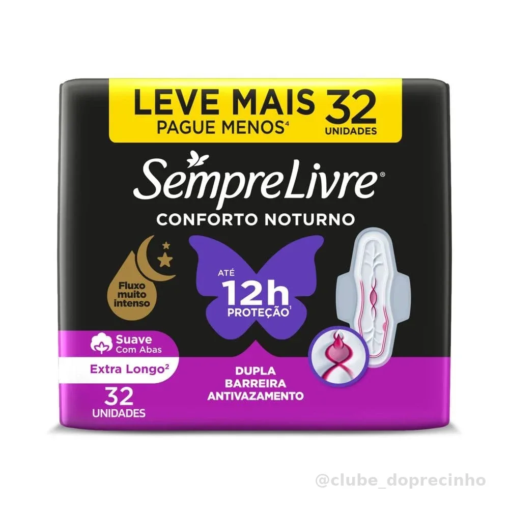 Sempre Livre Absorvente Externo Noturno Plus Noite e Dia Suave 32un Embalagem pode variar