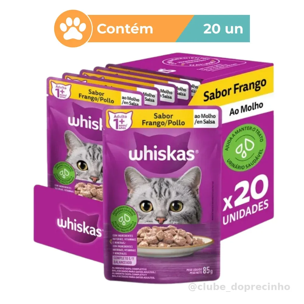 Ração Úmida Whiskas Frango Gatos 20 Sachês 85g
